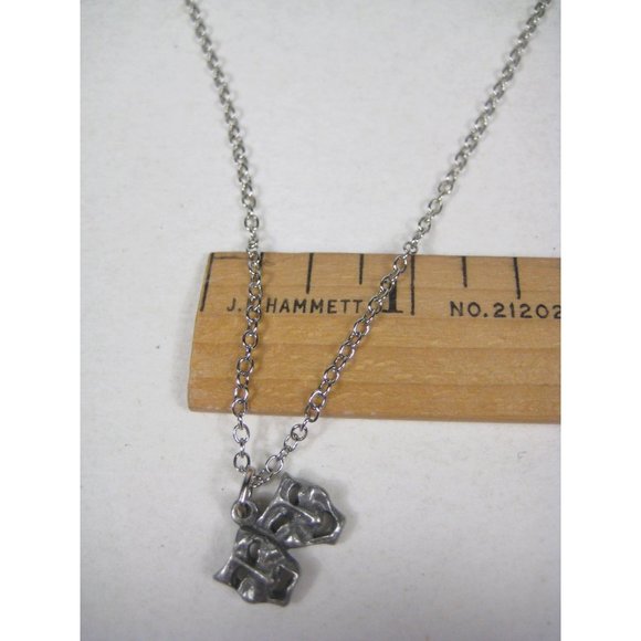 Comedy Drama Mask Pendant Theatre Silvertone Chain Necklace 16 Inch Choker - Picture 3 of 8